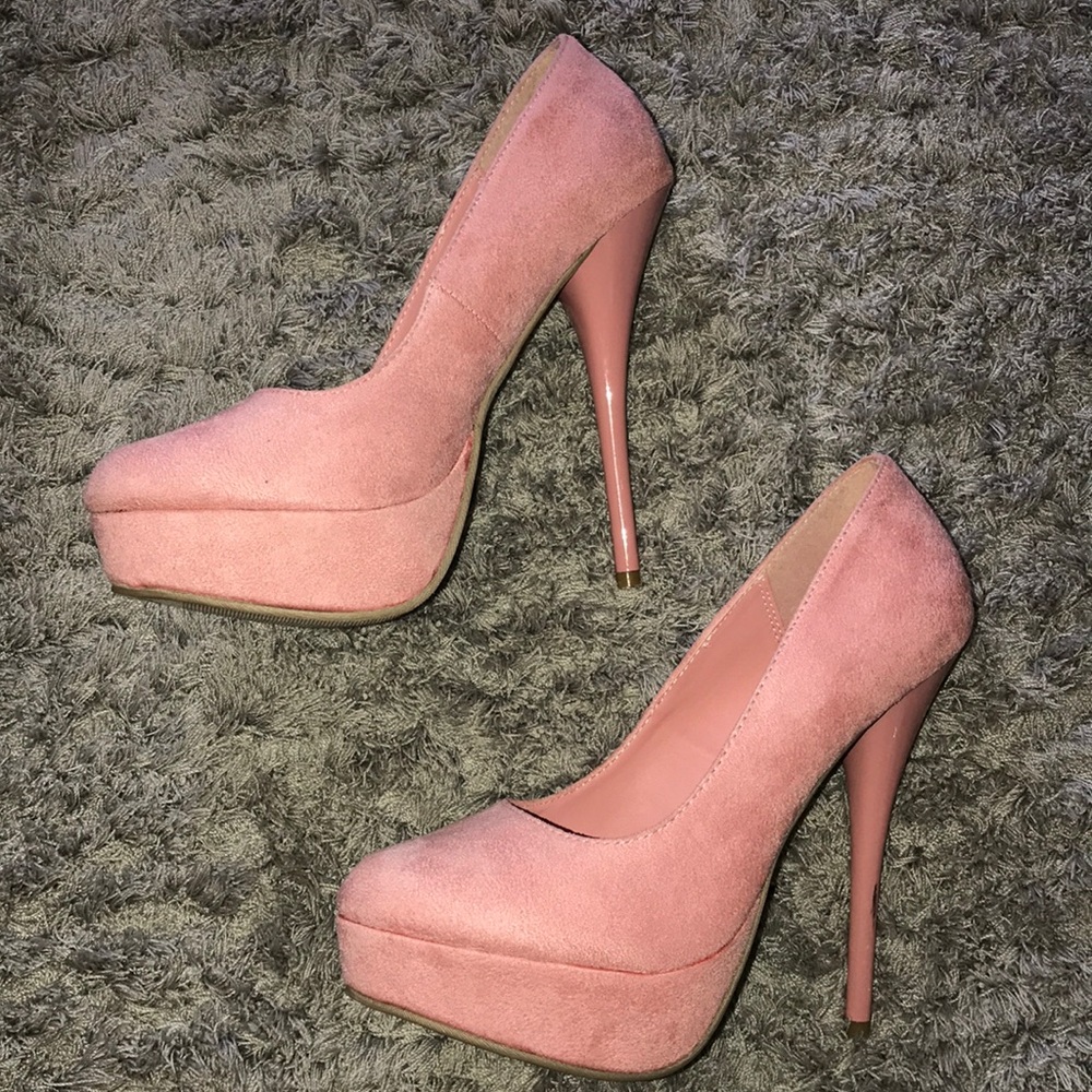 Velvet bubble gum pink heels